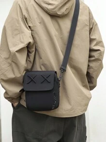 时尚单肩包斜挎包校园风圣诞节冬季秋季圣诞礼物男士包单肩包侧包徒步旅行男士礼物礼物学生旅行节日感恩节大容量多功能户外单肩包夏季返校包斜挎包春季学校用品钱包单肩包邮差包 - 黑色 - 查看 7