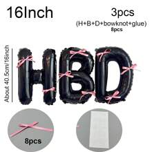 16 英寸黑白粉色 HBD 字母气球铝箔氦气球，聚酯薄膜 HBD 字母气球带粉色蝴蝶结，适用于生日派对装饰用品