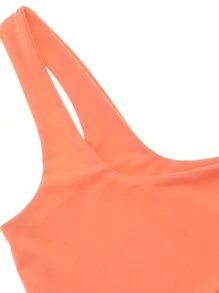Women's One Shoulder Sleeveless Crop Tops Summer Sexy Tank Tops - Orange - View 3