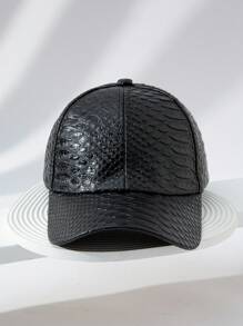 1pc Men's Crocodile Print PU Waterproof Adjustable European And American Baseball Cap, Casual For Daily Wear, Party, Street Dance, Gift - Black - View 3