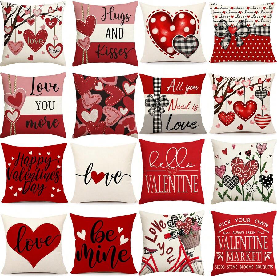 4PCS Valentine's Day Pillowcase Love Mood Valentine's Day Pillow Decoration Cushion Cover Valentine's Day Decoration, One Side Without Pillow Core - C - View 1