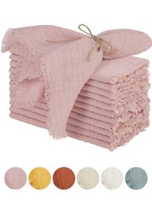 2/6/12/300pcs Simple Fresh Fringed Cloth Napkins, Soft & Absorbent, Suitable For Party, Wedding, Restaurant, Dining Table Decor