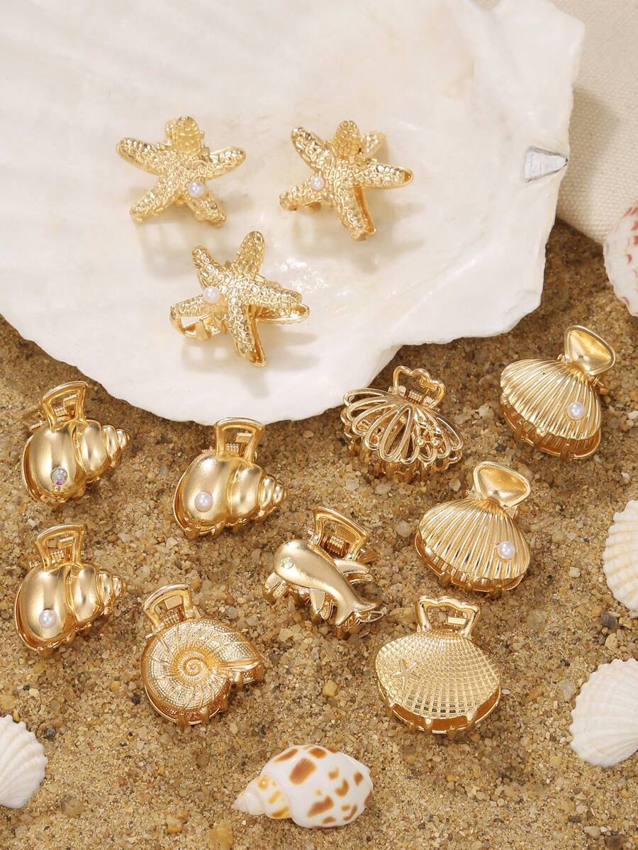 6pcs Retro Metal Ocean Themed Hair Clips For Women - Starfish, Shell, Crab Design Side Bangs And Claw Clips Hair Jaw Clip Hair Clamps Hair Clutch Hair Claw Clip Fall Winter Hair Accessories For Women For Vacation Outfits Woman - Multicolor - View 1