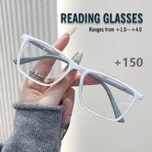 Unisex Reading Glasses, New Square Patchwork Fashion Solid Color, 4 Colors, Spring Leg Square Frame, Suitable For Daily Wear, Sports, Anti-Slip, Computer Use, Comfortable Reading, Anti-Eye Fatigue, Convenient Portable Design Fits Various Face Shapes, White Gray, Black Purple, Tea Color, Blue Red, Multiple Colors Available, 7 Diopter Options - Transparent - View 16