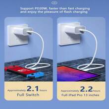 20W PD USB-C 墙充套装，包含 100cm/200cm 快速充电线、串联电源适配器、20W 快速充电插头 + 200cm/100cm 高效快速充电数据线，兼容 14 Pro Max/14 Pro/14 Plus/14/13/12/11 系列，适合旅行、办公、宿舍和家庭使用。 - 查看 7