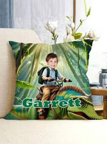 1pc Customized Personalized Photo Printed Pillow Case,Custom Face Pillow,Custom Name Pillow,Single Sided Print Pillow,Princess Castle/Dinosaur Background Pillow,Cover For Children's Day, Birthday Gifts,Create Your Own Picture Pillow Case, Great Gift For Family, Friends And Yourself