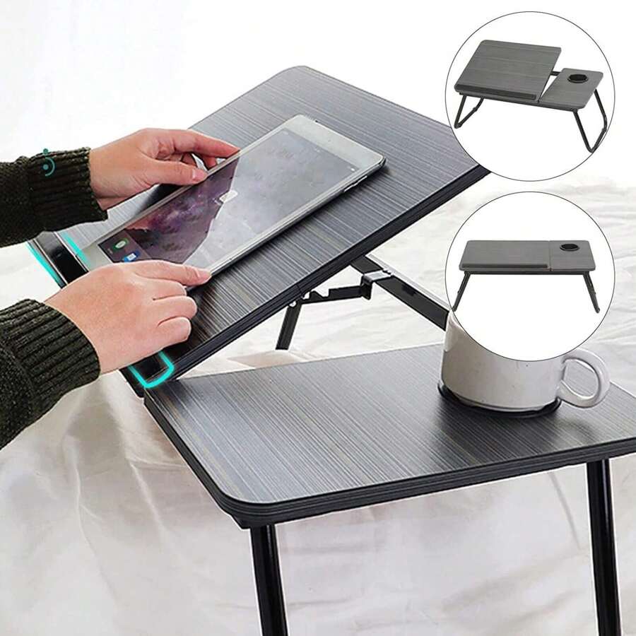 Foldable Laptop Desk, Laptop Table With Cup Holder, Height Adjustable