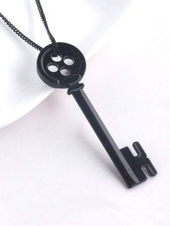 1pc Fantasy Horror Black Button Keychain, Black Key Necklace, Party Favor, Halloween Gift, Unisex Car Accessories Bag Charm School Cute Goth Y2k