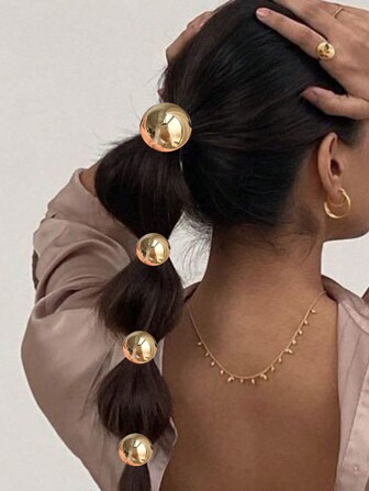 4pcs/Set Super Shiny Silver Ball High Elastic Rubber Band, Simple High-End Hair Tie New Korean Style Ponytail Hair Ring Headdress, Elegant High-End Prom Decoration Hair Tie, Ladies And Princess Style Casual Casual Hair Accessories, Gift Photo Props Hair Ties