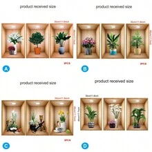 Miếng dán tường bằng nhựa PVC hình cây xanh nhiệt đới, Tranh kết hợp hoa cây xanh, Miếng dán tường khung giả 3D cho phòng ngủ, phòng khách, trang trí tường nền TV, Tự dính - Màu Khaki - Xem 2