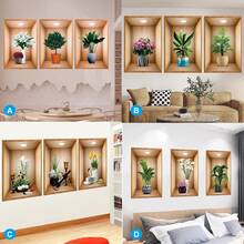 Miếng dán tường bằng nhựa PVC hình cây xanh nhiệt đới, Tranh kết hợp hoa cây xanh, Miếng dán tường khung giả 3D cho phòng ngủ, phòng khách, trang trí tường nền TV, Tự dính - Màu Khaki - Xem 4
