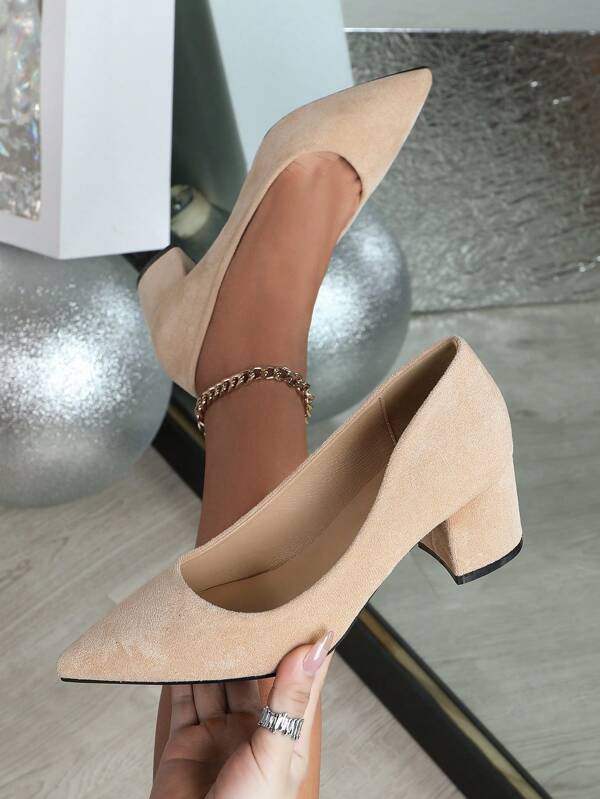 Salto alto feminino de bico quadrado, sapatos confortáveis simples e elegantes para deslocamento, novo estilo de outono