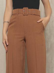 Women's Tailored Trousers With Striped Belt - 棕色 - 查看 5
