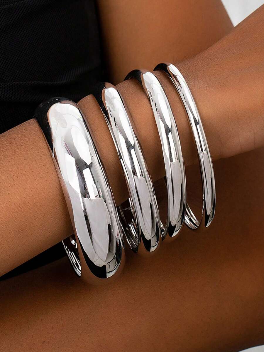 4pcs/Set Oversized Exaggerated Luxurious Hoop Bracelet, Suitable For Women Party, Gathering, Everyday Wear, Holidays Gift Chunky Jewelry - 4 Bracelets - View 1