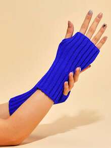 1 双纯色针织腈纶露指手套，百搭且保暖，适合冬季女士 - 彩色 - 查看 11