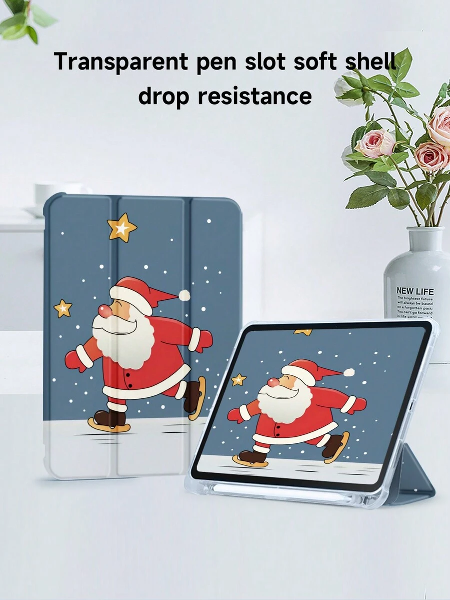 1 件滑雪圣诞老人图案平板保护壳，兼容 iPad 10.2 英寸、iPad Pro 11 2021/2020/10th Gen、iPad Mini 4/5/6、三星 Galaxy Tab A8 10.5 英寸 2022、Matepad 10.4/Tab，带铅笔槽，防摔，平板电脑支架保护套 - 彩色 - 查看 1