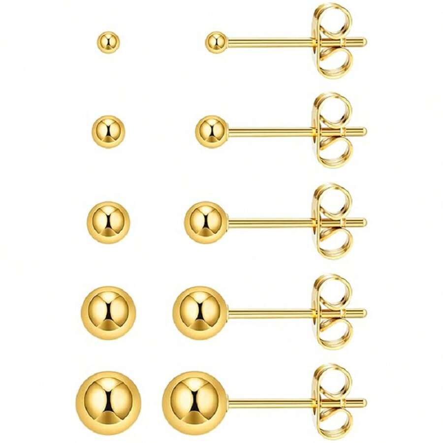 TUANZISP Bộ 5 khuyên tai thời trang, thiết kế độc đáo, phong cách tối giản, tông vàng cổ điển - Hoa hồng vàng - Xem 1