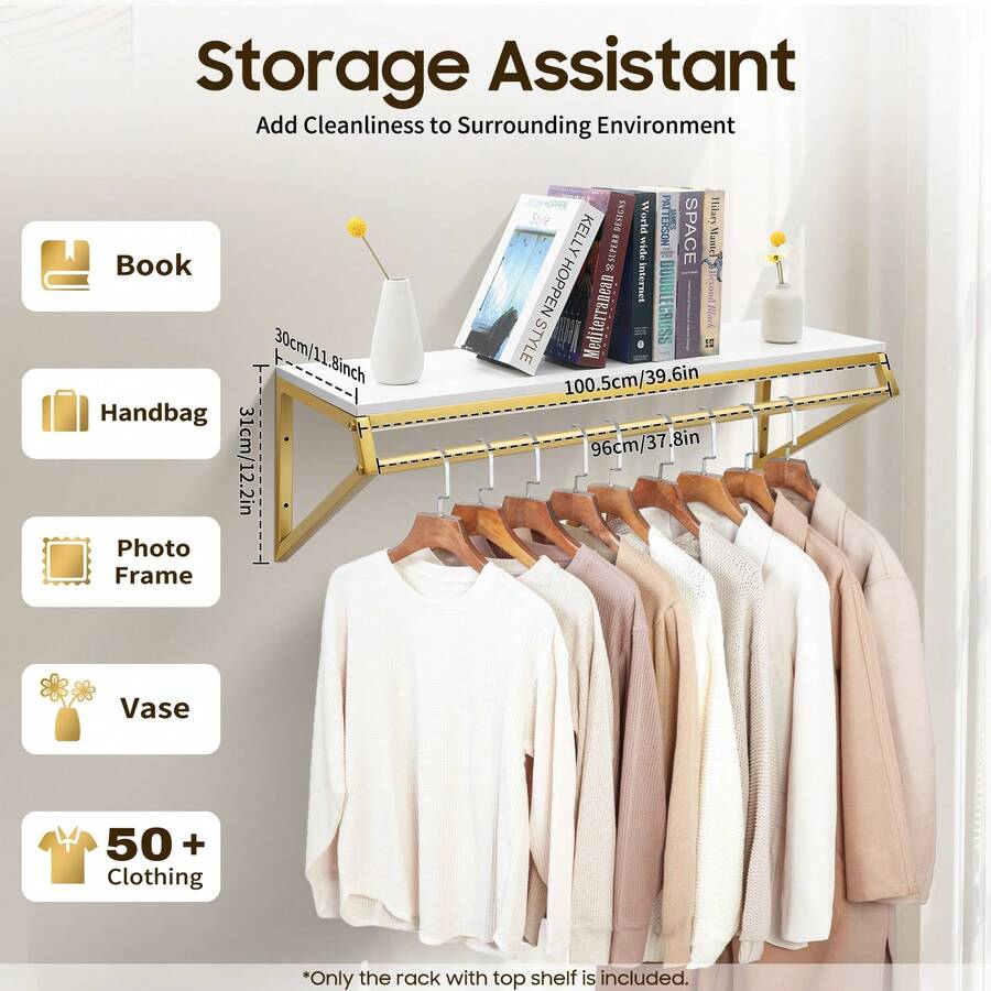 LOYALHEARTDY Clothes Rack With Top Shelf, Industrial Pipe Wall Mounted