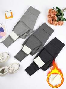3Pcs Women High Waist Thermal Lined Leggings, Winter Tights - Multicolor - View 5