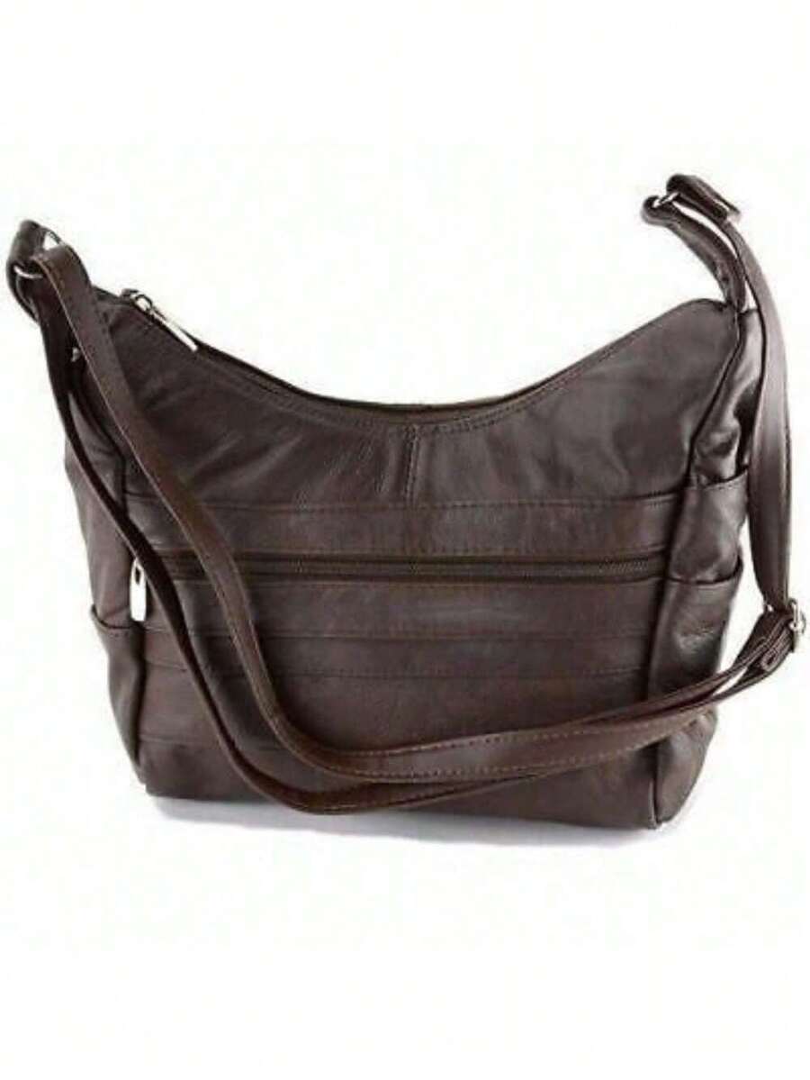 Womens Genuine Leather Purse Adjustable Strap Mid Size Multi Pocket Shoulder Bag - 棕色 - 查看 1