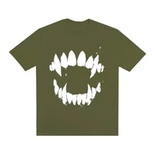 Basic StreetWear T-Shirt - Vampire Tooth - 橄欖綠 - 查看 1