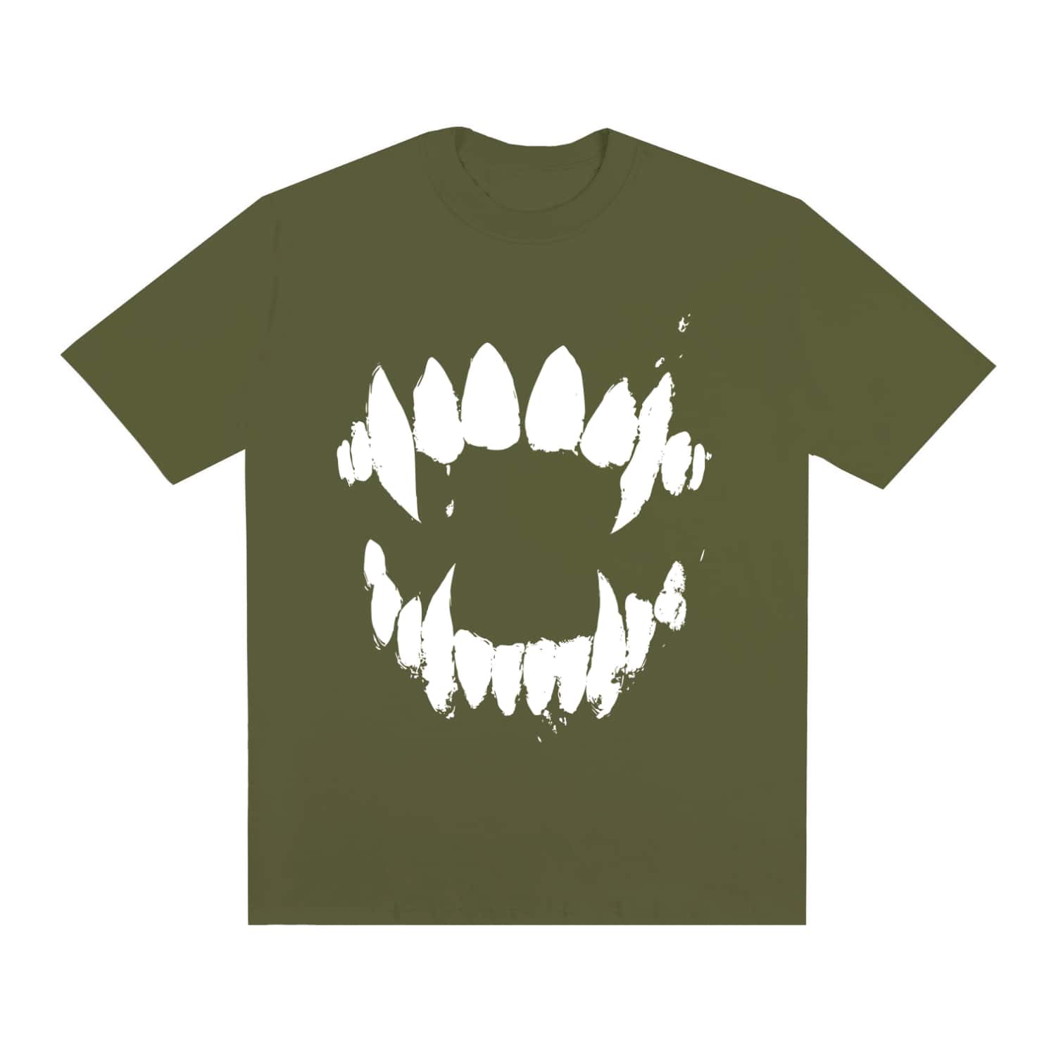 Basic StreetWear T-Shirt - Vampire Tooth - 橄欖綠 - 查看 1