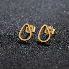 1Pair Stainless Steel Golden Plated Tear Drop Earrings For Women L Waterdrop Hoop Earrings Jewelry - 423 - View 4