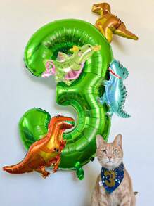 5 Stück Tropischer Dschungel Party Dekorationsset, inklusive 32 Zoll Zahlenballon (0-9), cartoon Dinosaurier geformter PE Dekorationsballon, geeignet für Geburtstags-, Einschulungs- und Valentinstags-Partys