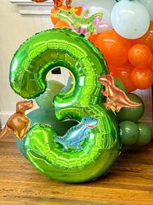 5 Stück Tropischer Dschungel Party Dekorationsset, inklusive 32 Zoll Zahlenballon (0-9), cartoon Dinosaurier geformter PE Dekorationsballon, geeignet für Geburtstags-, Einschulungs- und Valentinstags-Partys