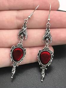 1 cặp hoa tai thả dơi ma cà rồng Gothic cổ điển thanh lịch, trang sức dự tiệc - Màu Đỏ Sâu - Xem 6