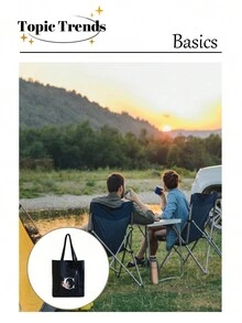 黑色帆布手提袋，印有A-Z字母和花卉图案，女士休闲帆布手提包，适合度假、海滩和日常生活，是送给女性、妈妈、老师、朋友、伴娘、学生和返校季的绝佳礼物。 - 黑色 - 查看 9