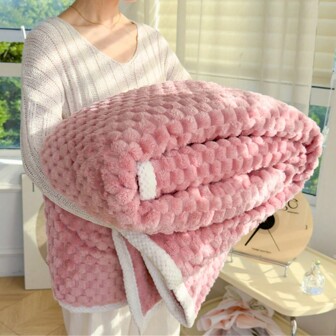 1 pieza Manta gruesa y suave de unicolor y patchwork para uso diario en el hogar, el ocio y la siesta