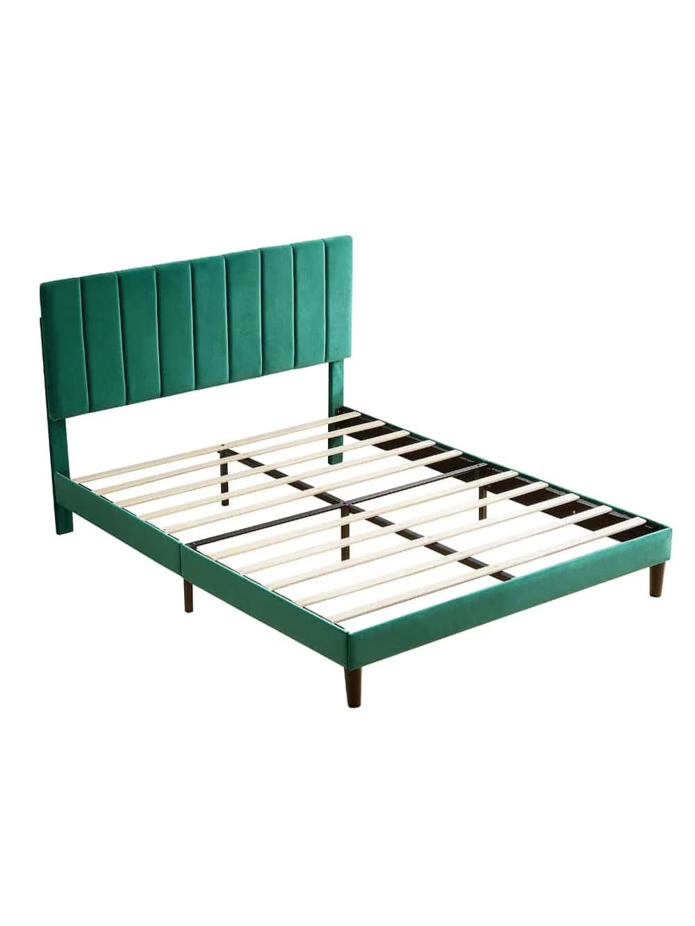 Full Size Frame Platform Bed With Upholstered Headboard And Slat