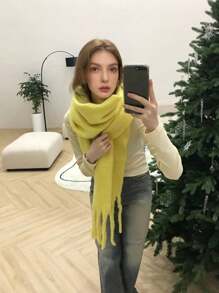 1 szt. damski pluszowy szalik z frędzlami, ciepły i wygodny zimowy wiatroszczelny na zewnątrz, prosty i wszechstronny do codziennego noszenia