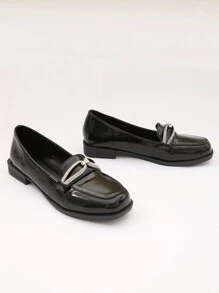 Fashionable Rhinestone Strap Bow Square Toe Women's Flat Mules