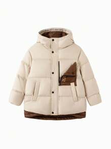 Balabala Kids' Down Jacket Boys' Winter Outerwear For Big Kids, Loose Fit Stylish Color-Blocked Warm Coat