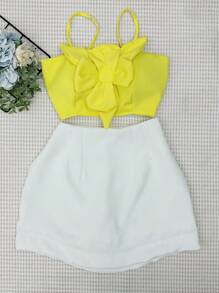 Tailored Set Of Cropped Top With Cups + Skirt With Shorts - 黃色配白色 - 查看 1