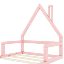 90*200cm Kinderbett, Flachbett, Hausform, Kiefer massiv, einfache Form,Rosa