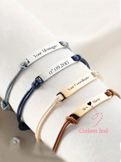 1pc Customized Handmade Synthetic Fiber Bracelet, Bohemian Design, Customizable With Name, Date, Coordinates, Suitable For Daily Wear And Gifting, Perfect For Valentine's Day, All Seasons. Gold, Silver, Fashionable, Multicolor, Retro, Minimalist, Unisex, Casual, Cute, Customized, Personalized, Unique, Ideal Gift For Him Or Her, Boyfriend Or Girlfriend