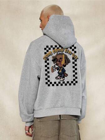 青少年男孩图案精致简约连帽衫，日常休闲装