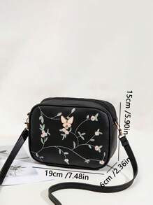 Square Crossbody Bag, Classic Metal Decor Zipper Wallet, Faux Leather Shoulder Bag - Black - View 3