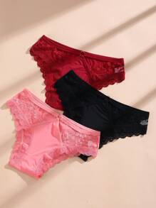 Paquete de 5 bragas de mujer con encaje de talle bajo sin costuras, calzones de seda con diseño calado - Multicolor 2 - Ver 10