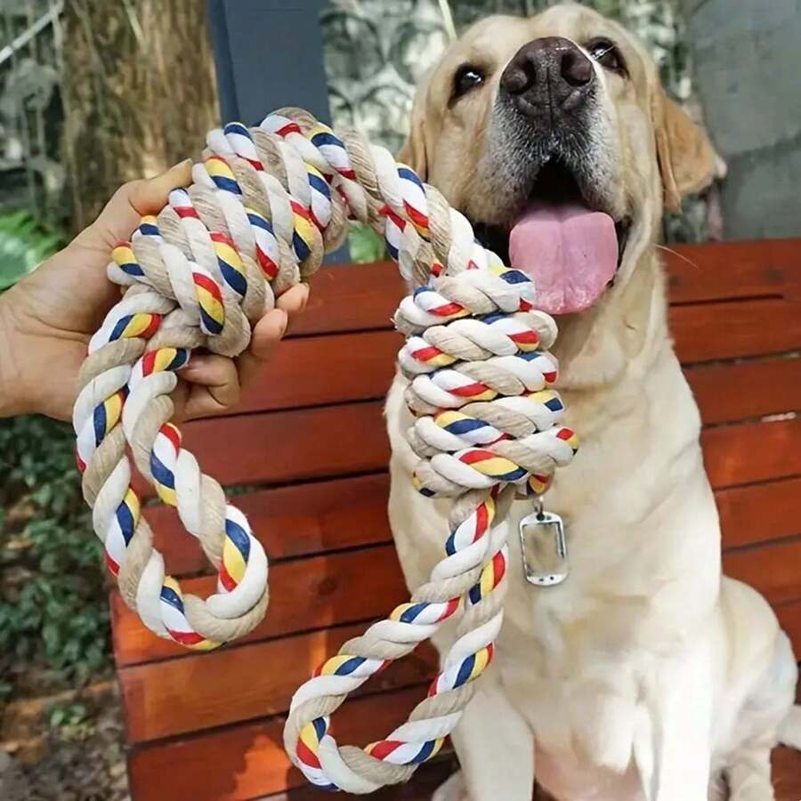 1 Pc Teeth Cleaning Woven Knot Pet Toy With Handle, Durable Toy For