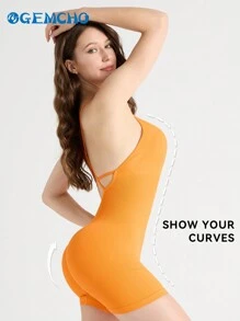 GEMCHO 纯色合身连体裤 交叉可调节肩带 运动连体衣 适合日常瑜伽