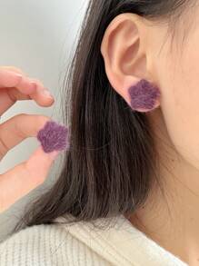 1 对简约可爱毛绒糖果色耳钉女士 - 毛絨A - 查看 4