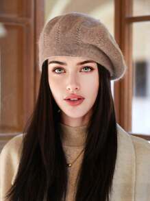 1pc Women's Knitted Beret Hat, Thick Ear Protection, Windproof, Warm, Casual, Elegant Vintage Street Style, Versatile, Fits Large Head Circumference, Suitable For Outdoor, Shopping, Skiing, Cycling, Travel, Party, Daily Use, Autumn/Winter
