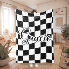 1 Gepersonaliseerde naam rasterpatroon deken in blauw of andere kleuren, geschikt voor zachte en comfortabele familie dekens, slaapkamer bedden, banken, kantoor multifunctionele dekens, buiten kampeertrips, is een uniek cadeau voor haar/hem, vriend, vriendin, vrouw, echtgenoot, Valentijnsdag