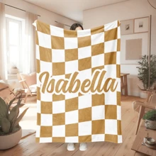 1 Gepersonaliseerde naam rasterpatroon deken in blauw of andere kleuren, geschikt voor zachte en comfortabele familie dekens, slaapkamer bedden, banken, kantoor multifunctionele dekens, buiten kampeertrips, is een uniek cadeau voor haar/hem, vriend, vriendin, vrouw, echtgenoot, Valentijnsdag