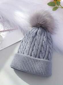Autumn/Winter Fuzzy Thickened Knitted Beanie Hat, Women Braided Knitted Cap - A - View 6