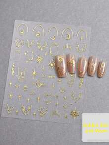 2PCS Miếng dán móng nghệ thuật hình ngôi sao vàng 3D tự dán hình mặt trăng bạc cực quang vàng Miếng dán móng nghệ thuật hình mặt trăng cho phụ kiện trang trí móng tay dành cho phụ nữ - Vàng - Xem 5